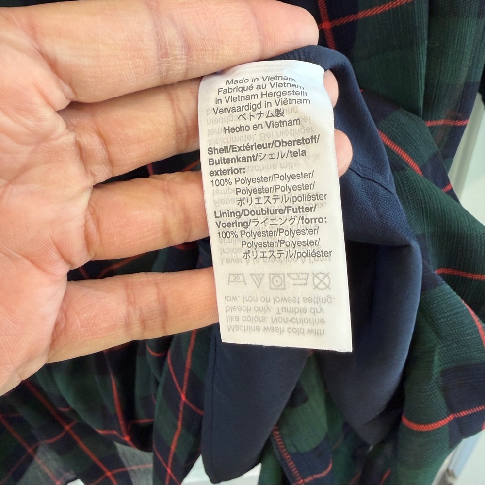 J. Crew Tie Neck Tiered Dress in Black Watch Tartan Green Navy Red Color sz XL - Picture 10 of 14